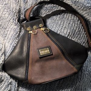 Vintage Black and Brown Leather Shoulder Bag